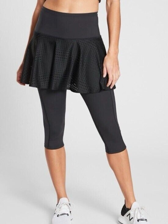 Athleta Pants - Athleta A Game 2 in 1 Crop Black Skirt Leggings Activewear Women’s Size Large